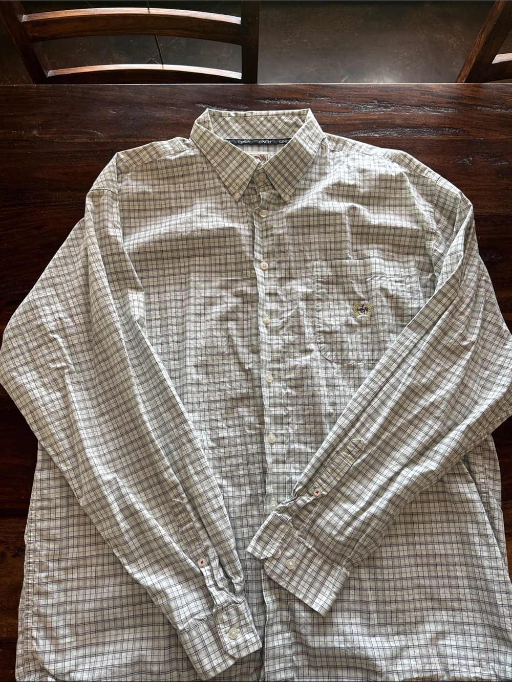 Cinch Men's Button-Down Plaid Shirt in Gray, White and Tan
